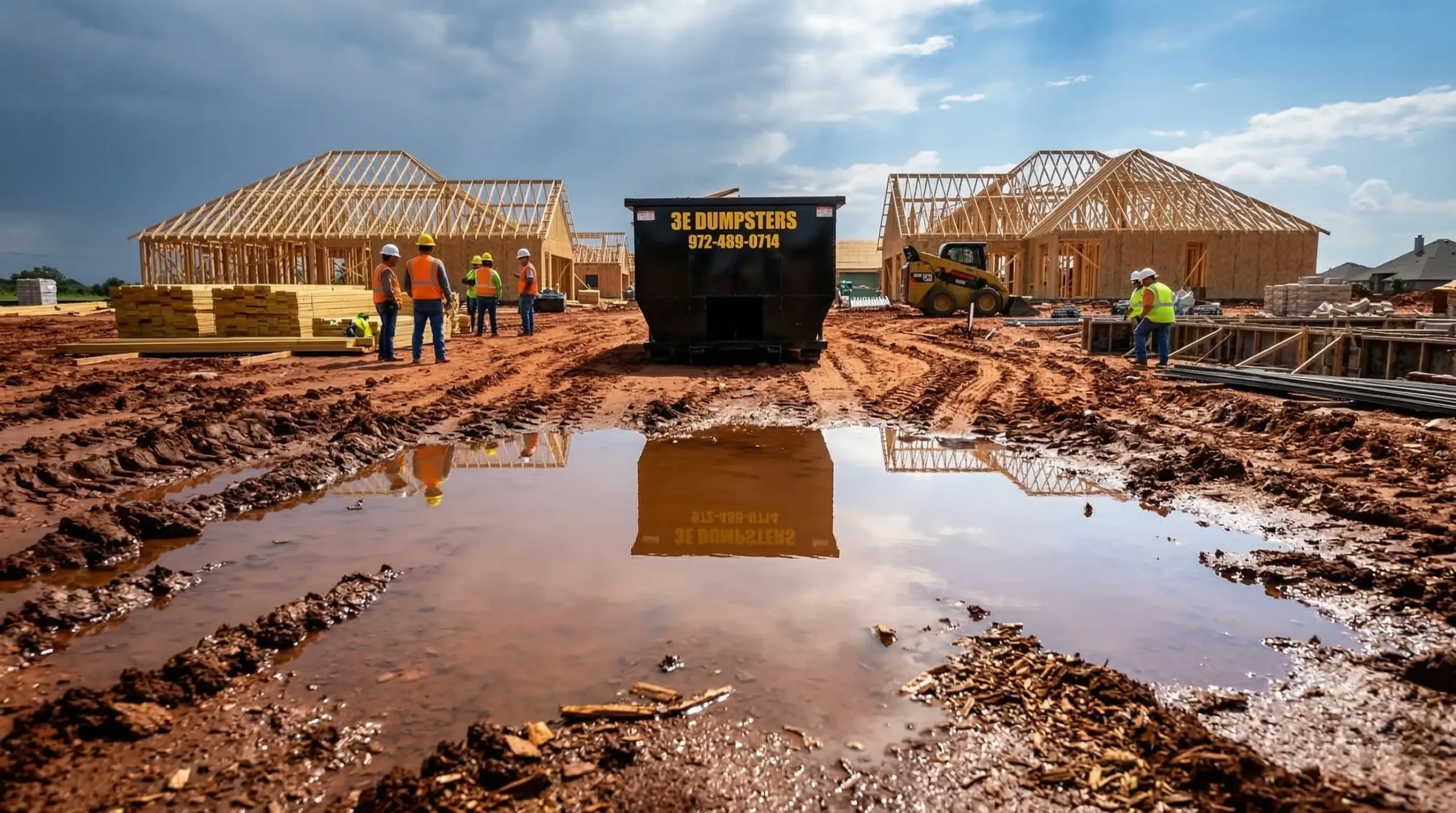 3E Dumpsters 20 yard roll-off dumpster with reflection serving Tarrant County TX