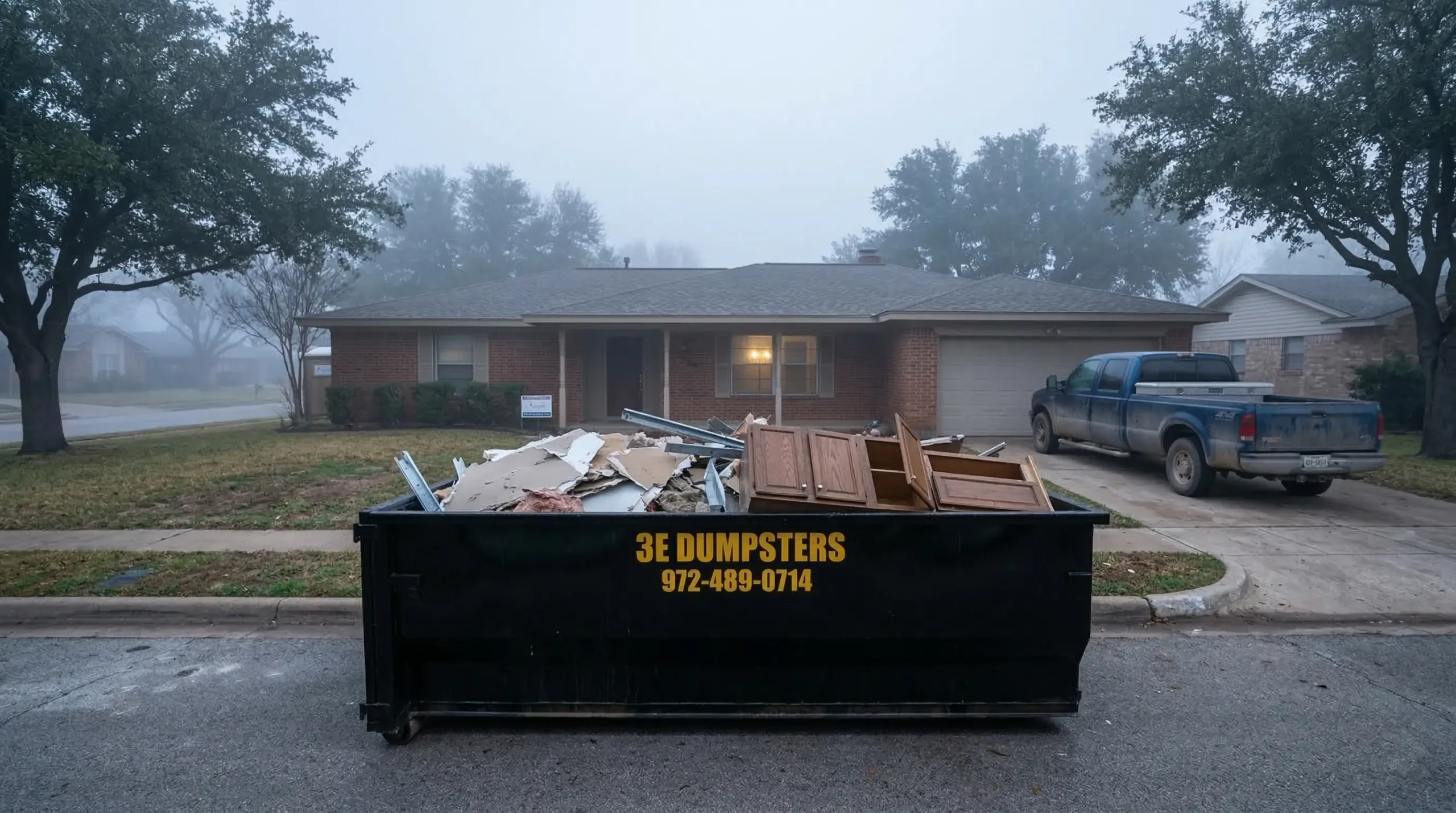 3E Dumpsters container at residential cleanout in Springtown TX