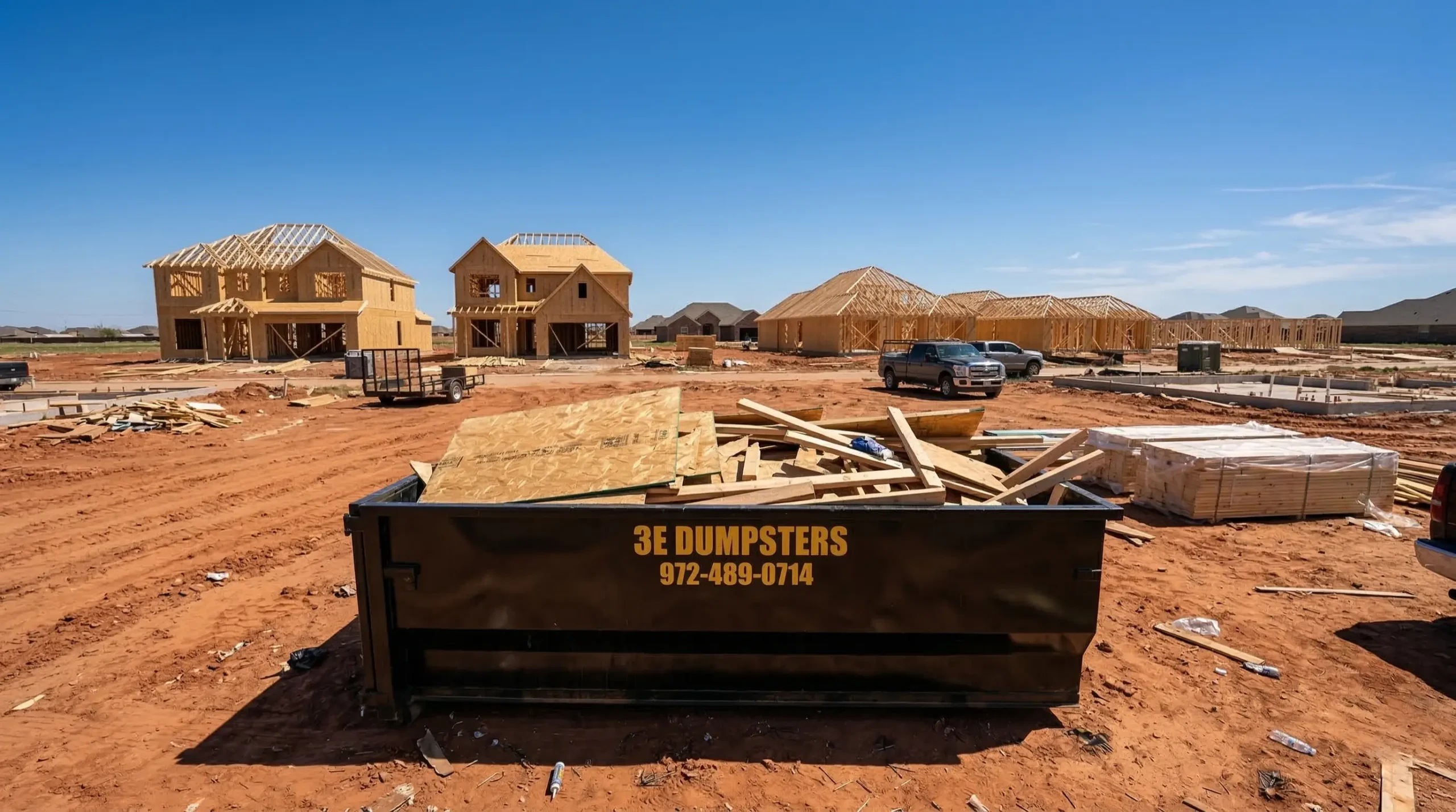 3E Dumpsters roll-off container at construction site serving Wise County TX