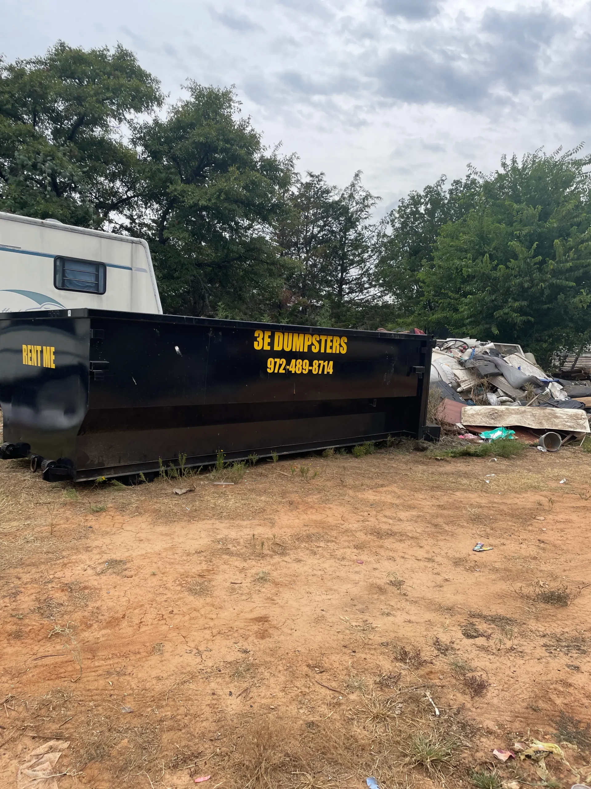 3E Dumpsters roll-off dumpster at job site in Parker County Texas
